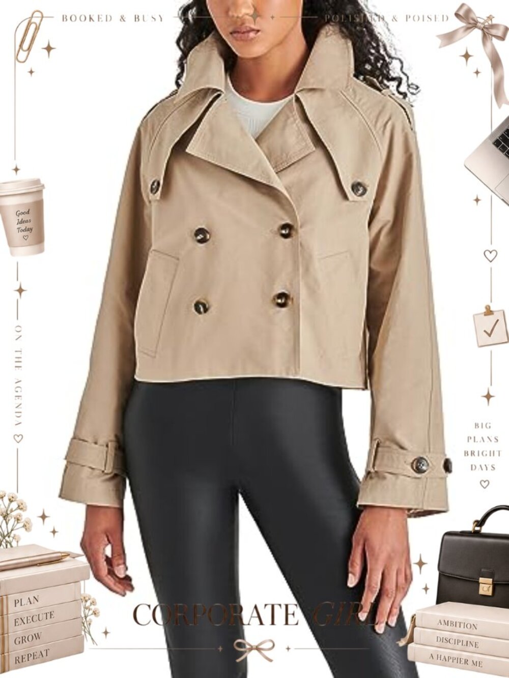 Steve Madden Sirus Trench Coat Short Band Collar Long Sleeve Casual